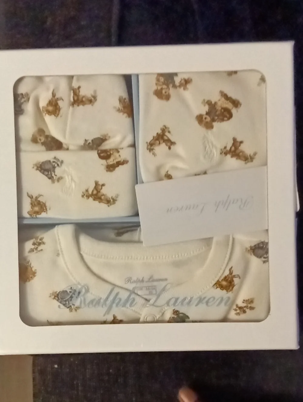 Ralph Lauren Cream Baby Gift Set with Brown & Tan Teddy Prints
